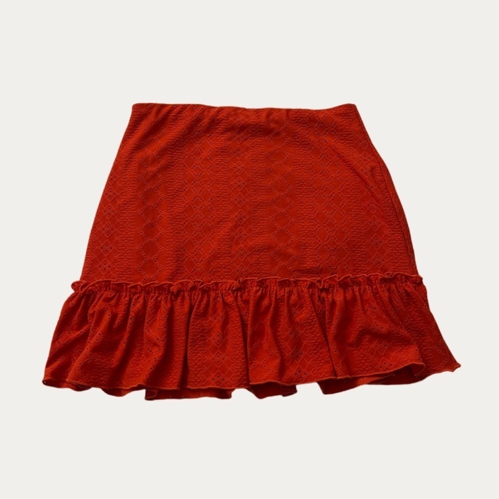 NWT Painted Threads Red Eyelet Ruffle Mini Skirt